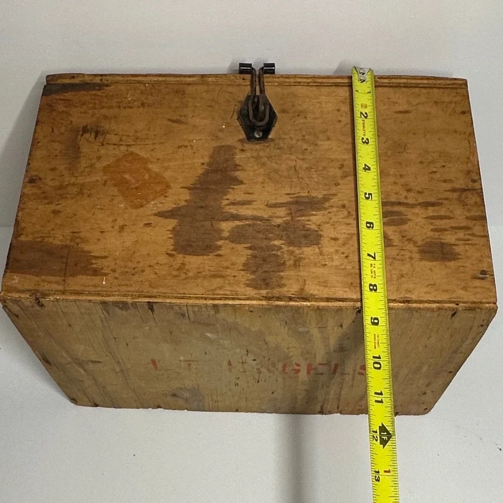 Vintage Small Wooden Military Footlocker Storage Chest Brown LT Engels Stencil
